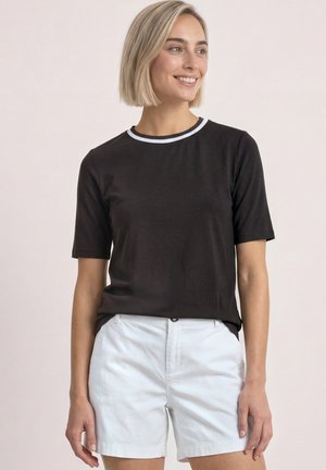 Street One, CREWNECK T-SHIRT WITH CONTRAST DETAILING - T-shirt basique - black coffee