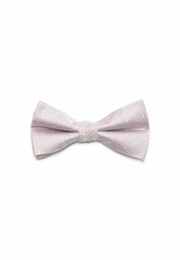 Nœud papillon rose clair en tissu texturé, présentant une forme symétrique avec un nœud central. Fini lisse avec un léger éclat.