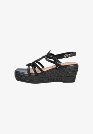 Azarey, AZAREY 494L325 SANDALIA NEGRA CUÑA ESPARTO CON PEDRERÍA - Alpargatas - black