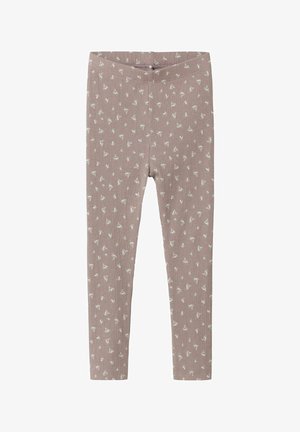 Roze geribbelde legging met een kleine bloemenprint, voorzien van een platte elastische tailleband, ontworpen voor comfort en flexibiliteit.