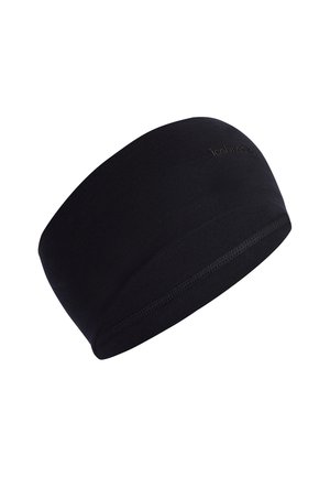 Sort elastisk stofhovedbånd med diskrete syninger og lille præget mærkelogo på siden.