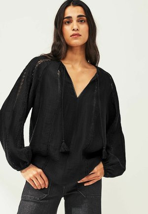 TEXTURED V-NECK - Blus - black