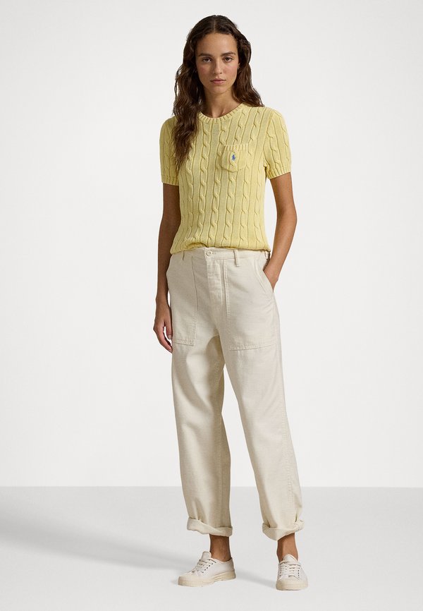 Cable Knit Cotton Short Sleeve Sweater - Basic T-shirt4