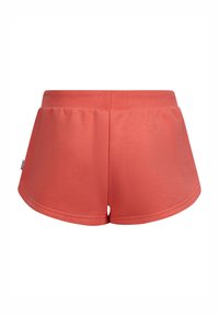 Korte broek in koraalkleur, gemaakt van zachte stof, met een elastische tailleband, een relaxte pasvorm en een ronde zoom aan de achterkant.