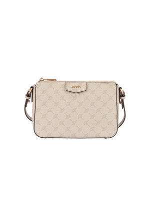 Borsa a tracolla beige con motivo sobrio, cerniera dorata, tracolla regolabile e piccolo logo dorato "JOOP!" sul davanti.