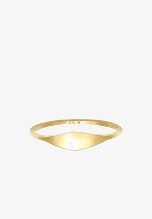 Goldring mit einer glatten, polierten Oberfläche, der ein markantes, gewölbtes, sich verjüngendes Design aufweist. Gravierter Stempel liest "375."
