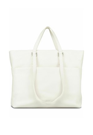 Bolso tote de cuero blanco con doble asa superior, forma rectangular y superficie con textura suave, mostrado sobre un fondo blanco liso.