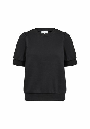 Felpa nera a maniche corte con maniche a sbuffo, polsini e orlo a costine, scollo tondo e etichetta del marchio Levate all'interno del colletto.