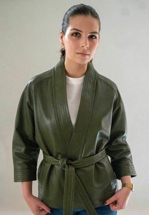 Leren jas - khaki green