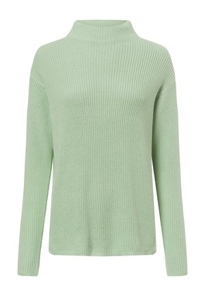 Hellgrüner, gerippter Strickpullover mit hohem Kragen, langen Ärmeln und lockerer Passform. Hergestellt aus strukturiertem Stoff, der einen gemütlichen Look bietet.