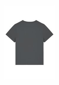 Grijze T-shirt met korte mouwen, gemaakt van zachte stof, met een ronde halslijn en een losse pasvorm. Soepele textuur, geen zichtbare patronen of accenten.
