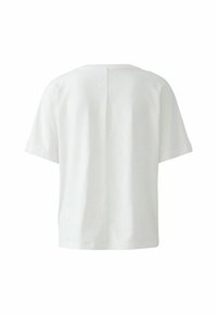 Weißes T-Shirt mit kurzen Ärmeln und lockerer Passform. Mit einer Rückennaht und weichem Material, aus leichtem Stoff gefertigt.