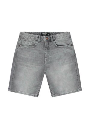 Grijze denimshorts met een rechte snit. Voorzien van een knoopsluiting, vijf zakken en subtiele stiksel details.