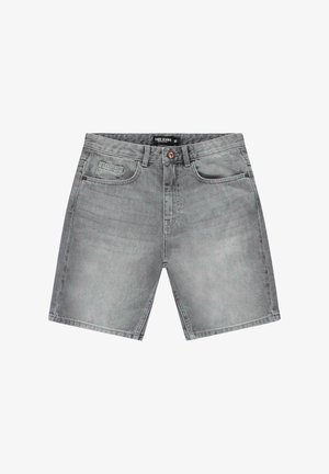 Grijze denimshorts met een rechte snit. Voorzien van een knoopsluiting, vijf zakken en subtiele stiksel details.