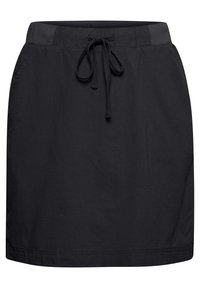Svart dragsko kjol med elastisk midjeband, med sidofickor och rak skärning. Tillverkad av ett lätt tyg med en slät yta.