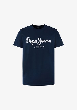 Tumesinine lühikeste varrukatega t-särk valge "Pepe Jeans London" logoga rinnal keskel.