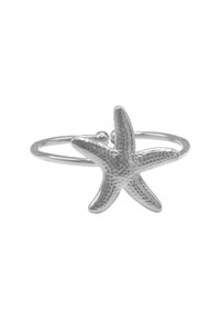 Sølv sjøstjernering med teksturert design, enkel ring og en fremtredende sjøstjernetype aksent.