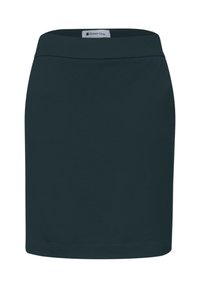 Jupe droite bleu marine foncé longueur genou avec une ceinture lisse, sans motifs ni fermetures visibles, étiquetée Street One.