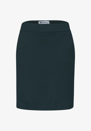 Jupe droite bleu marine foncé longueur genou avec une ceinture lisse, sans motifs ni fermetures visibles, étiquetée Street One.