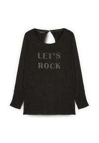 Cămașă neagră cu mâneci lungi, cu un decolteu rotund și detalii în formă de cheie la spate. "SĂ ÎNCEPEM ROCKUL" este embellisată cu strasuri. Material moale.