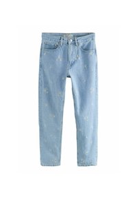 Džinsi ar pakāpeniski sašaurinātiem galiem - embroidered floral blue