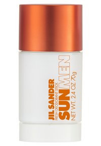 Deodorantstick mit einem gefrosteten weißen Gehäuse und metallischem orangefarbenem Deckel. Das Etikett weist bold orangefarbene Schrift auf. Enthält 70g Produkt.