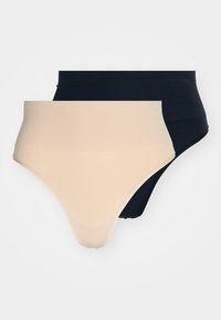 High-waisted panties in nude and black, made of soft fabric, featuring a smooth texture and seamless design for comfort and fit.