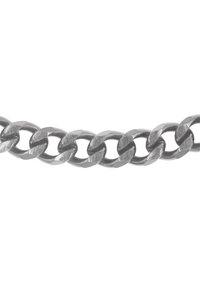 Metallkette mit ineinandergreifenden Gliedern, die eine polierte Oberfläche und eine leicht strukturierte Textur aufweist, gleichmäßig verteilt und einheitlich in der Form.