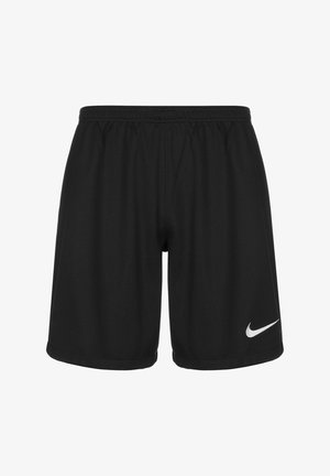 Schwarze Sportshorts mit elastischem Bund, glatter Textur und einem weißen Nike-Logo-Akzent auf der unteren linken Seite.