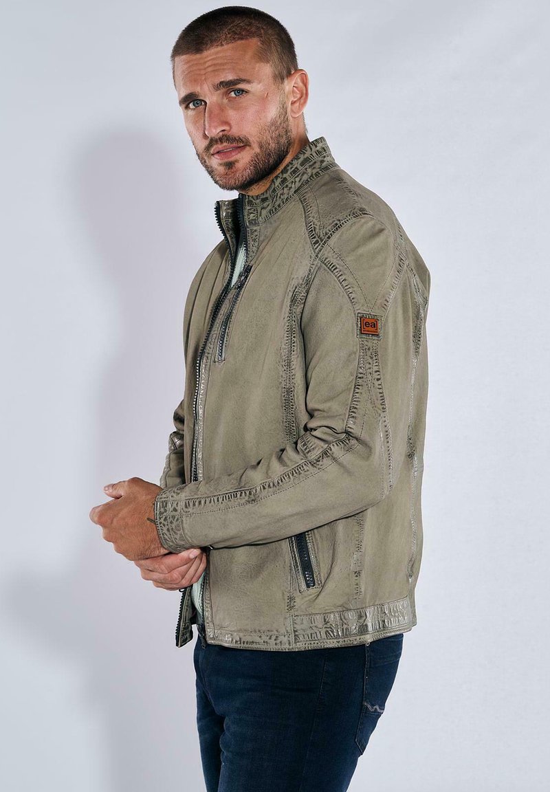 Beige Lederjacke Kombinieren Herren Bikerjacke Beige