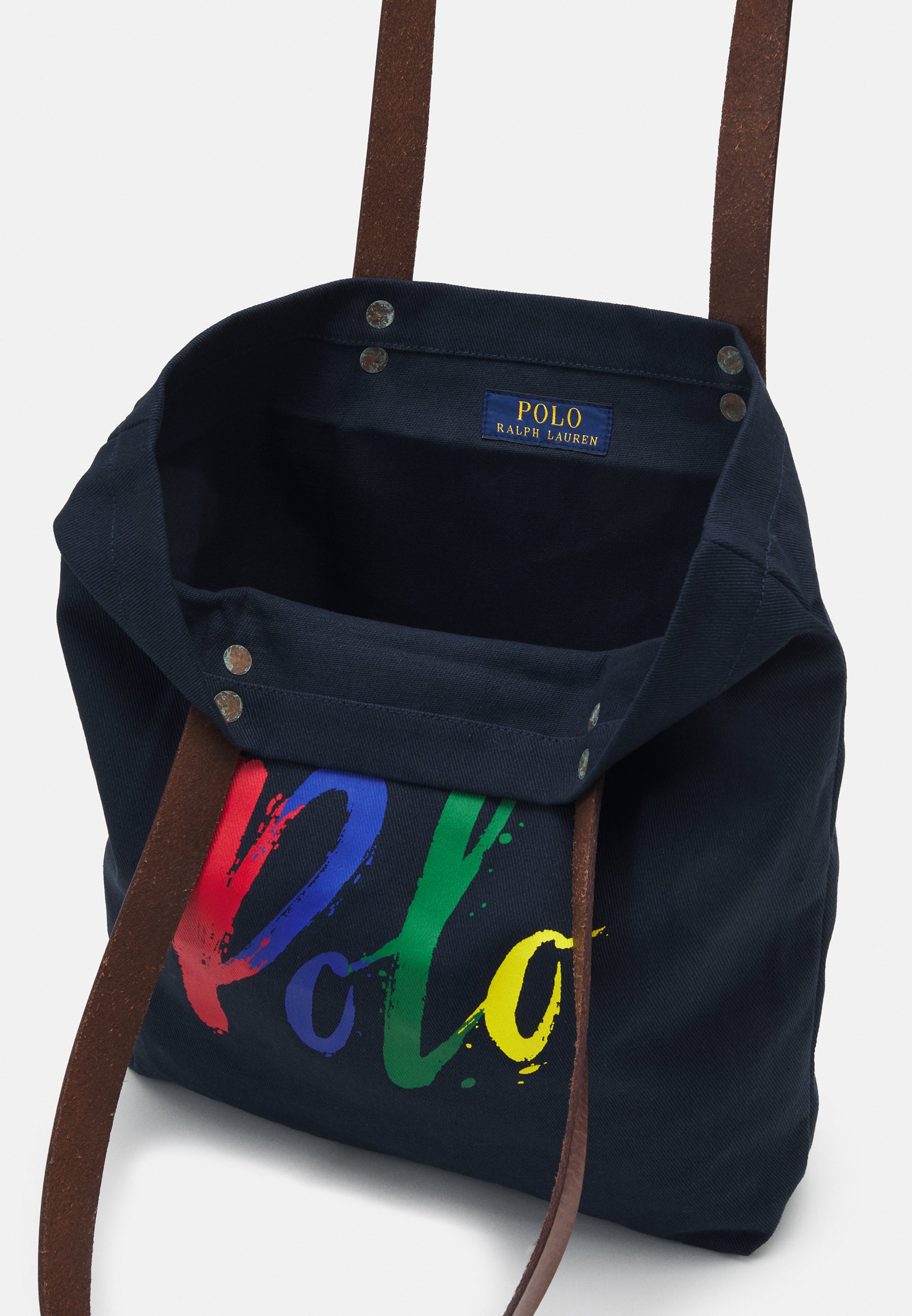 Polo Ralph Lauren LOGO LEATHER-TRIM TWILL SHOPPER TOTE - Bolso shopping -  avaitor navy/azul marino - Zalando.es