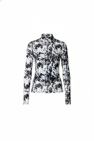 Μπλούζα με μακριά μανίκια που διαθέτει ασπρόμαυρο αφηρημένο μοτίβο αγελάδας. Κατασκευασμένη από ελαφρύ ύφασμα με ψηλό λαιμό και στενή εφαρμογή.