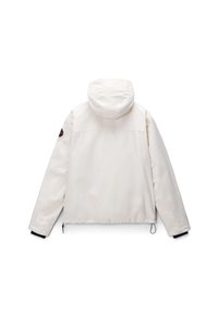 Witte hoodie met een textuur en een gladde stof. Voorzien van elastische manchetten, een verstelbare zoom en een logo label op de linker schouder.