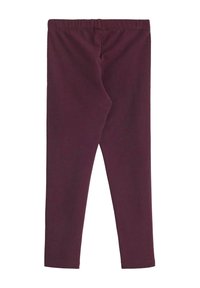 Burgunderrøde leggings lavet af strækbart stof med en glat tekstur, der har en elastisk talje og en tætsiddende silhuet.