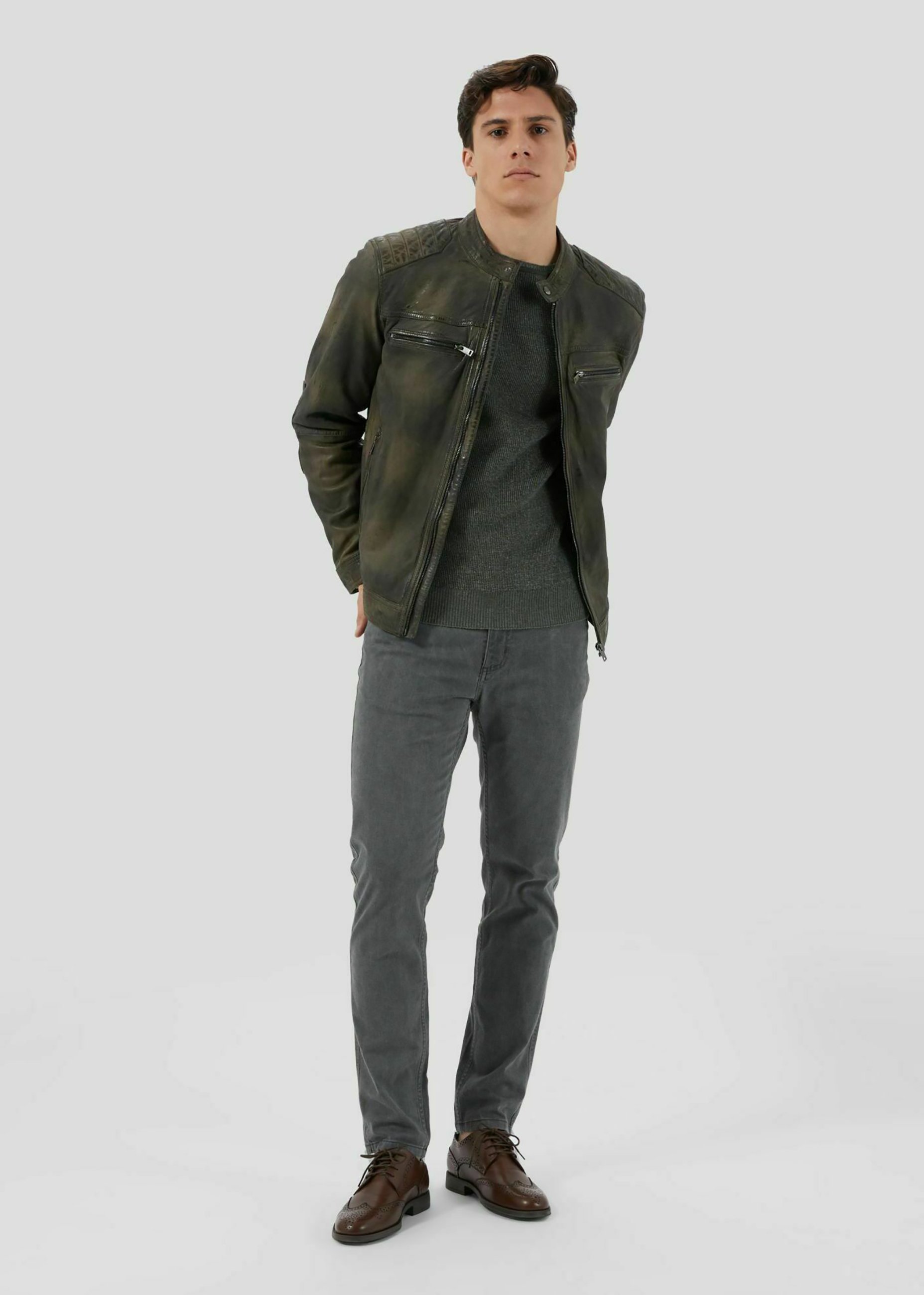 Conbipel BIKER - Giacca di pelle - verde scuro/oliva - Zalando.it