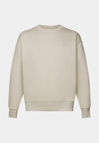 Sweat-shirt beige à manches longues avec col rond, poignets et ourlet côtelés, petit logo brodé sur la partie supérieure gauche de la poitrine.