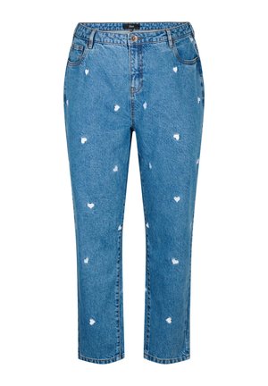 MILLE MOM MIT STICKEREI - Straight leg jeans - light blue heart