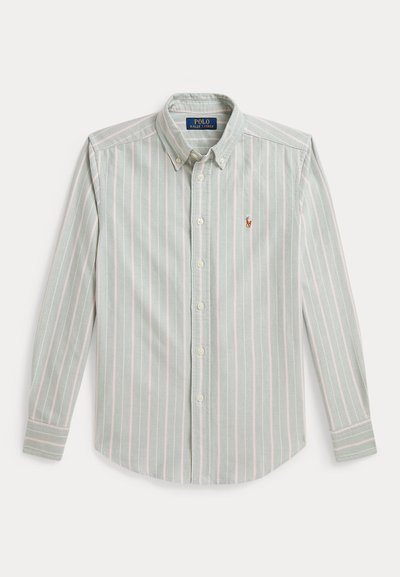 Πουκάμισο Polo Ralph Lauren με μακριά μανίκια, κουμπιά, κάθετες ρίγες σε ανοιχτό πράσινο και λευκό και κεντημένο λογότυπο στο στήθος.
