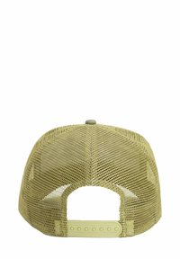 Cappello in rete khaki con chiusura snapback regolabile. Presenta una corona arrotondata e un materiale traspirante per la ventilazione.