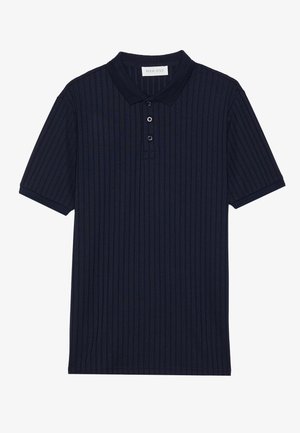 Marine polo shirt van gestructureerde stof, met verticale strepen, een klassieke kraag en een knoopsluiting met drie knopen. Korte mouwen.