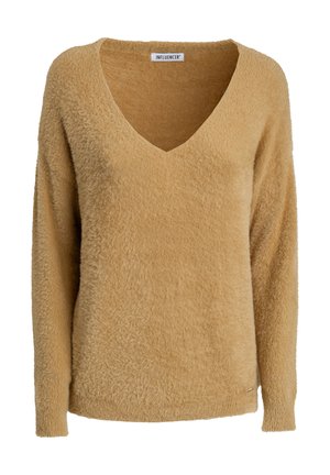 INFLUENCER, INFLUENCER PULLOVER V-NECK FLUFFY PULL - Jumper - camel