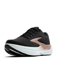 Mustad mustus spordijalats, millel on võrkpealne, sünteetilised aktsendid, roosa üksikasjad ja pehme valge tallaga. Omab aukude disaini, et tagada hingavus.