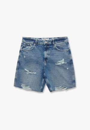 INSIDE, STRAIGHT DESGASTES - Shorts vaqueros - azul