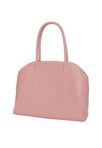 Růžová taška přes rameno vyrobená z hladkého, odolného materiálu, s anatomickým designem, dvěma dlouhými uchy a minimalistickým logem vyraženým na přední straně.