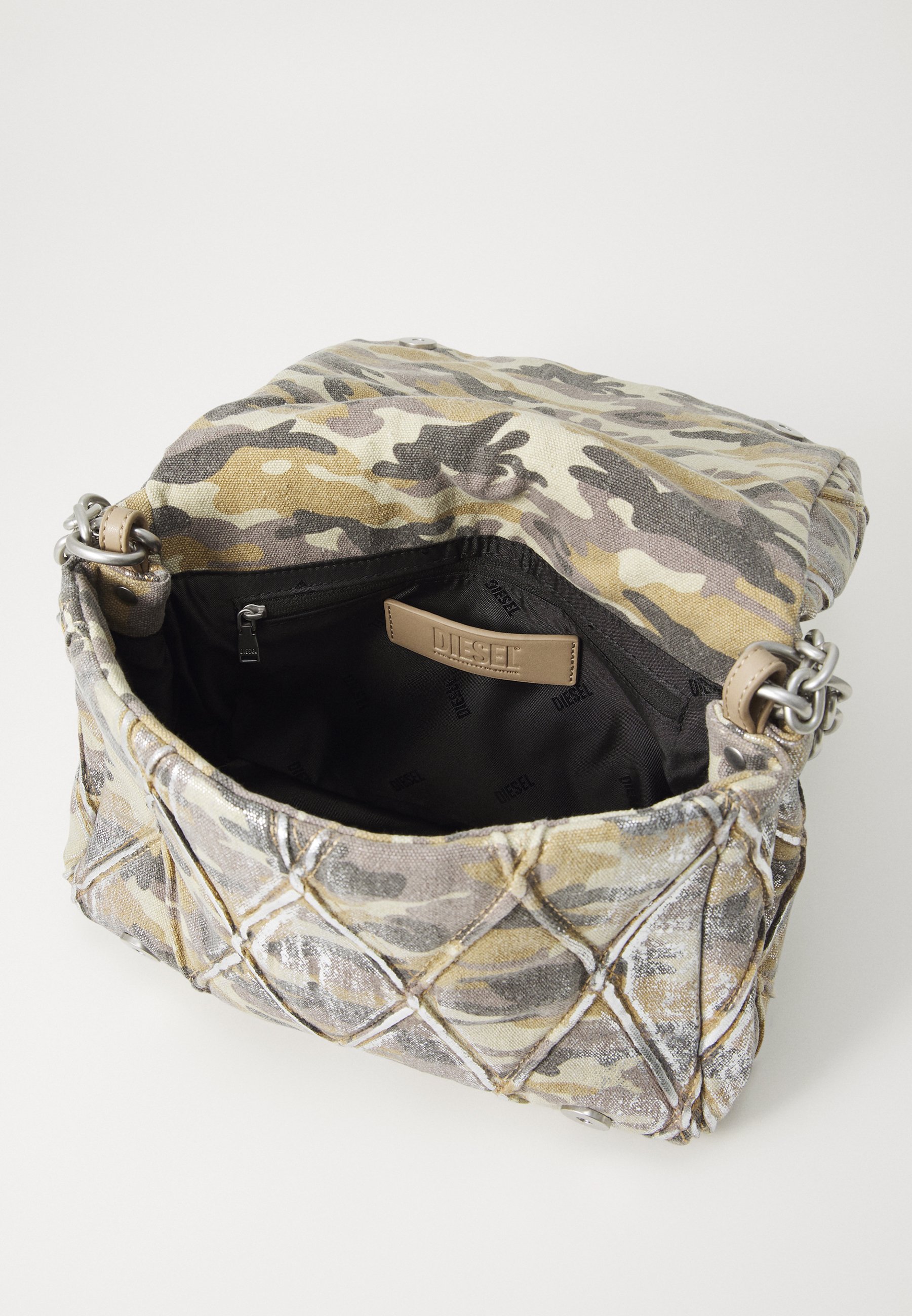 DIESEL ☆ Charm-D M-Shoulder bag in llic camo canvas Women's Charm-D M-Shoulder bag in metallic camo canvas