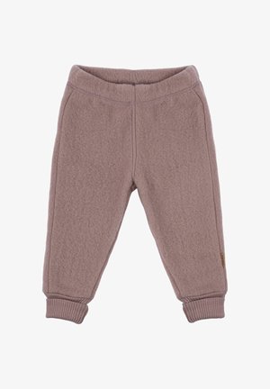 Švelnaus rausvo atspalvio džemperiniai kelnės su ribinėmis rankogaliais ir elastine juosmens juosta su kontrastingomis siūlėmis bei nedideliu logotipo ženkleliu šone.