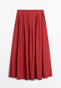 Punainen plisatakki maxi-hame kevyestä kankaasta. Ominaisuuksia leveä vyötärö ja virtaava siluetti, pehmeä tekstuuri ja sileä viimeistely.