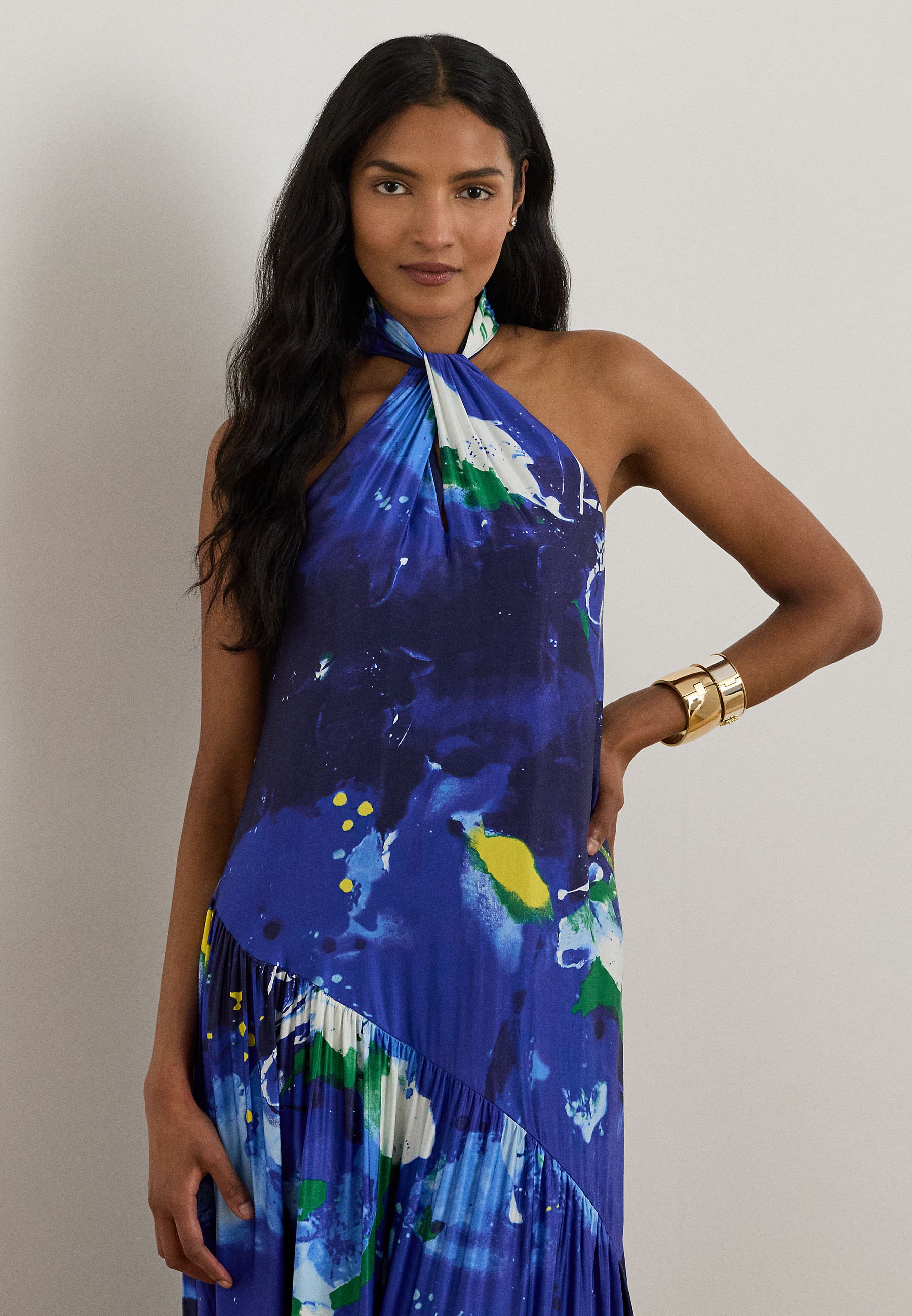 blue dress walk the moon Lilianna Backless Balloon Sleeve Printed Dress main image 1
