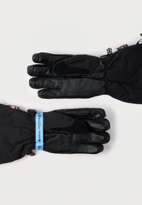 Μαύρα δερμάτινα γάντια με υφασμάτινη μανσέτα, με μπλε ετικέτα GORE-TEX. Υφή στην παλάμη και τα δάχτυλα για καλύτερη λαβή. Ελαφρύς σχεδιασμός με ελαστικό κλείσιμο.