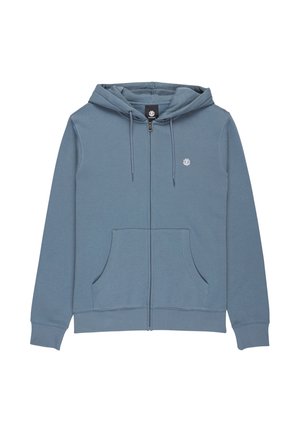 Felpa con cappuccio zip in misto cotone blu chiaro, dotata di due tasche anteriori e un piccolo logo sul lato sinistro del petto, con polsini e orlo a coste.